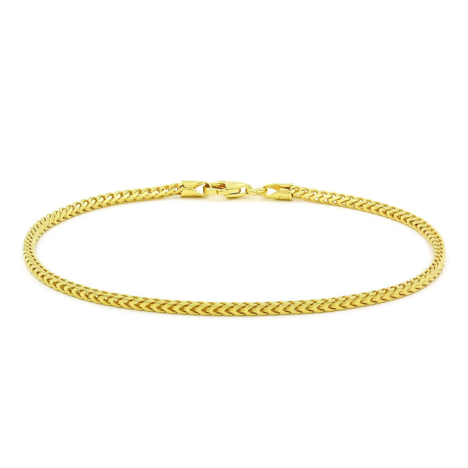 925 Sterling Silver 2mm Solid Franco Gold Plated Bracelet