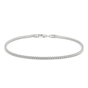 925 Sterling Silver 2mm Solid Franco Rhodium Bracelet