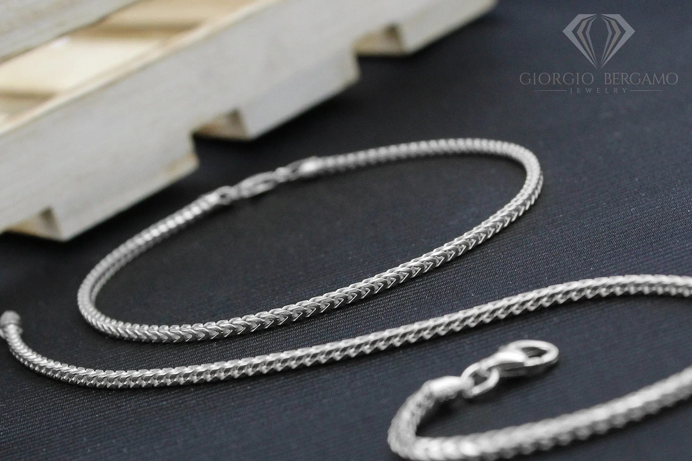925 Sterling Silver 2mm Solid Franco Rhodium Bracelet