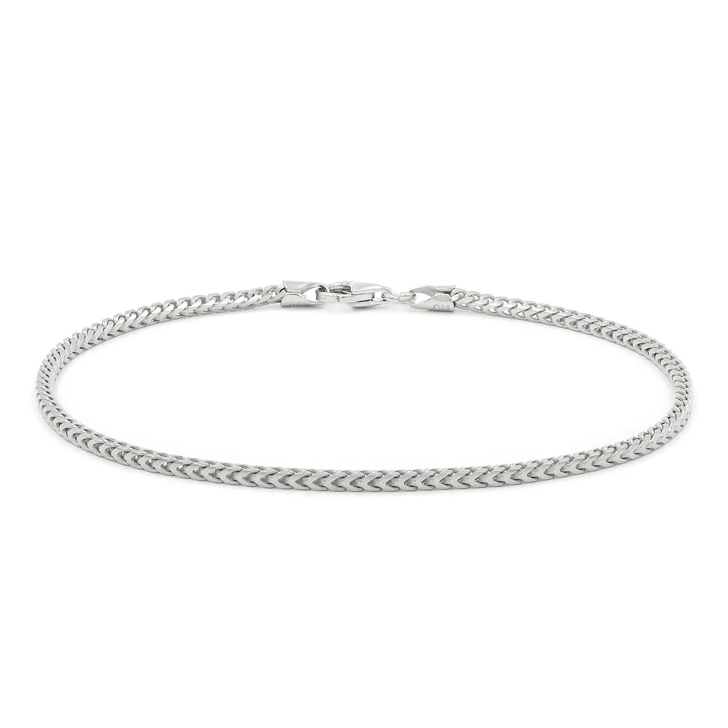 925 Sterling Silver 2mm Solid Franco Rhodium Bracelet