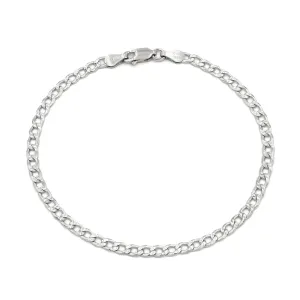 925 Sterling Silver 3.5mm Solid Cuban Diamond Cut Pave Curb Link Bracelet
