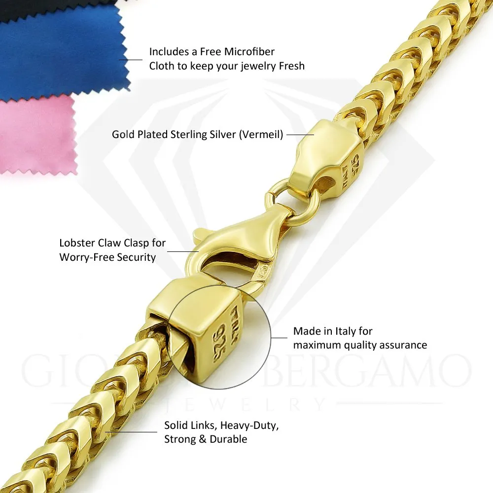 925 Sterling Silver 3.5mm Solid Franco Gold Plated Bracelet