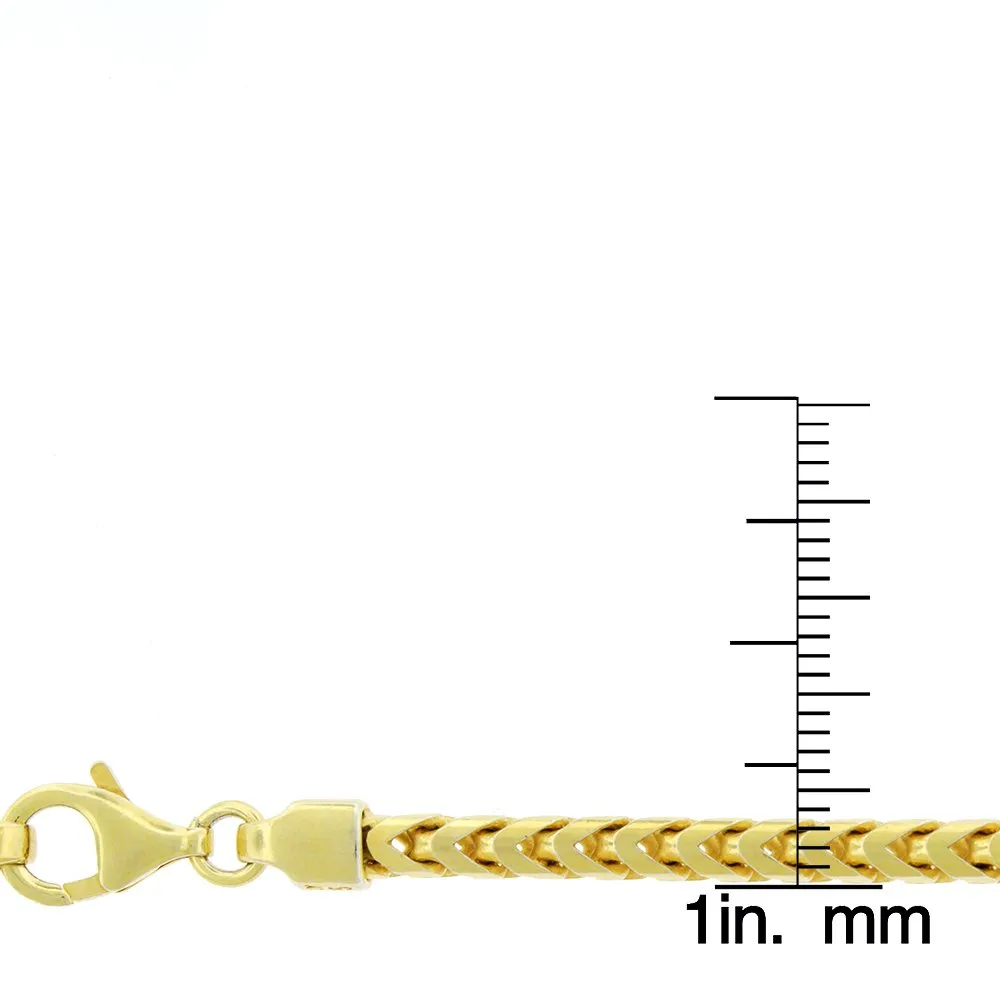 925 Sterling Silver 3.5mm Solid Franco Gold Plated Bracelet
