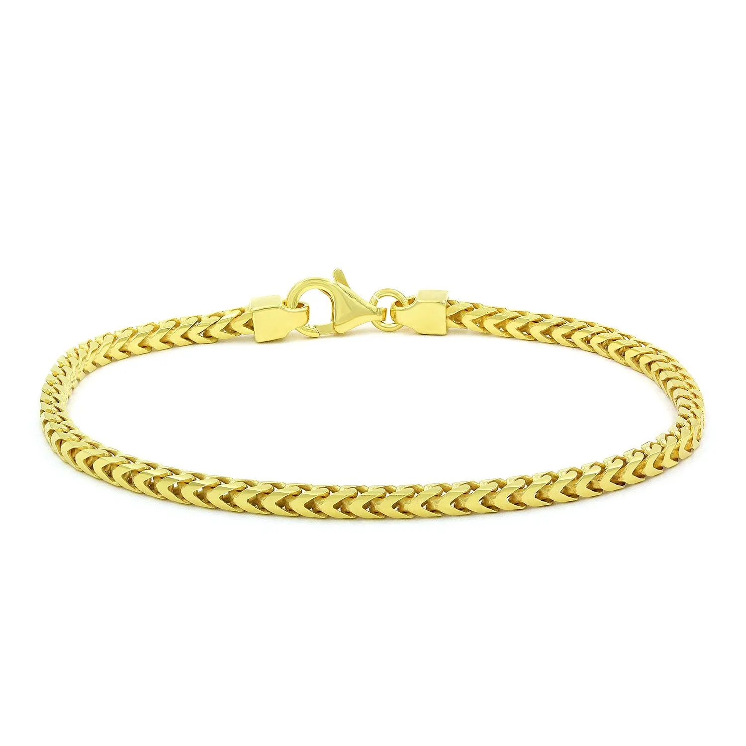 925 Sterling Silver 3mm Solid Franco Gold Plated Bracelet