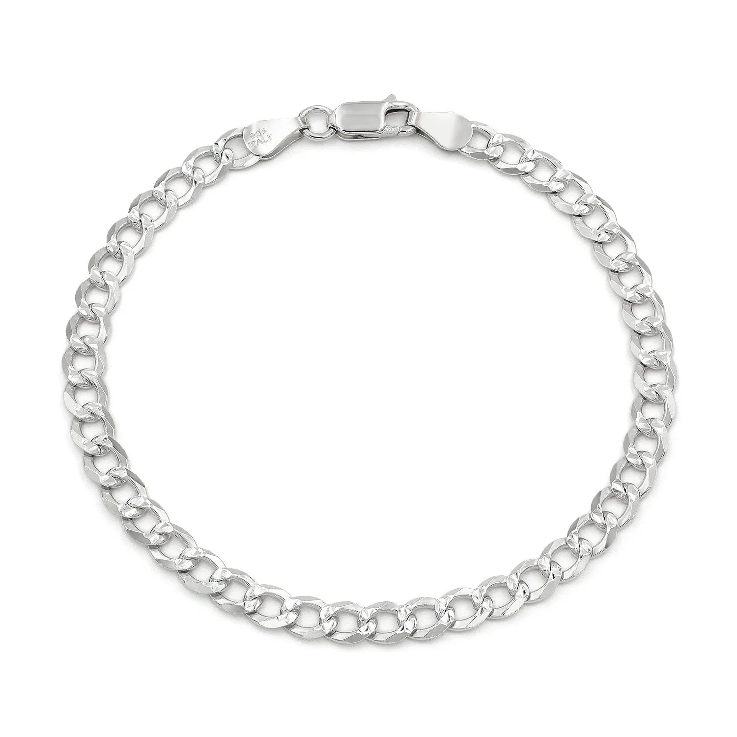 925 Sterling Silver 5mm Solid Cuban Diamond Cut Pave Curb Link Bracelet