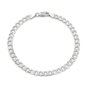 925 Sterling Silver 5mm Solid Cuban Diamond Cut Pave Curb Link Bracelet