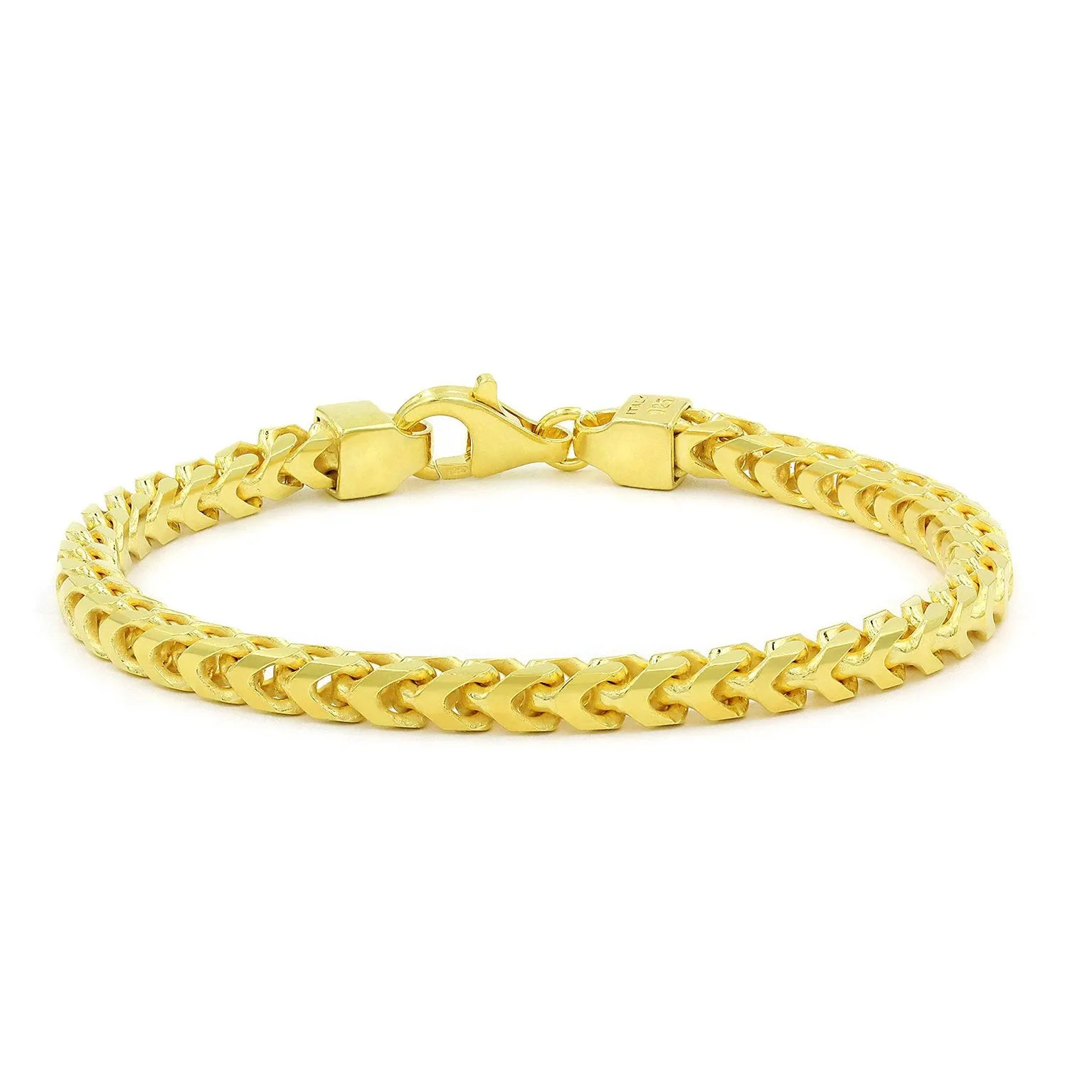 925 Sterling Silver 5mm Solid Franco Gold Plated Bracelet