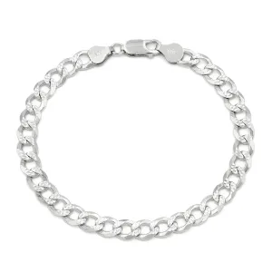 925 Sterling Silver 6.5mm Solid Cuban Diamond Cut Pave Curb Link Bracelet