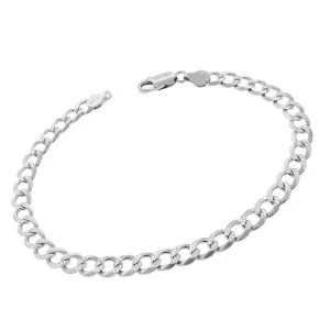925 Sterling Silver 6mm Solid Cuban Diamond Cut Pave Curb Link Bracelet