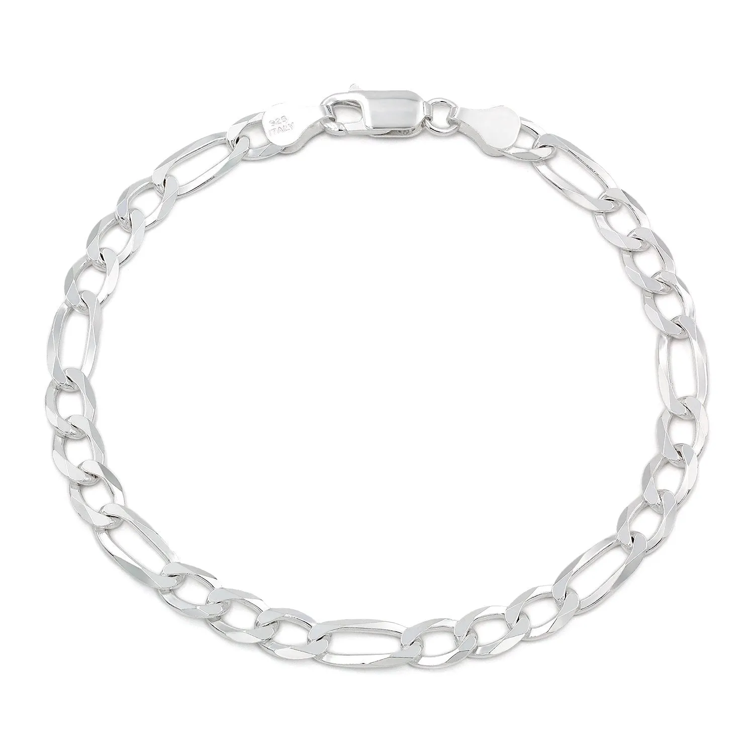 925 Sterling Silver 6mm Solid Figaro ITProLux Bracelet