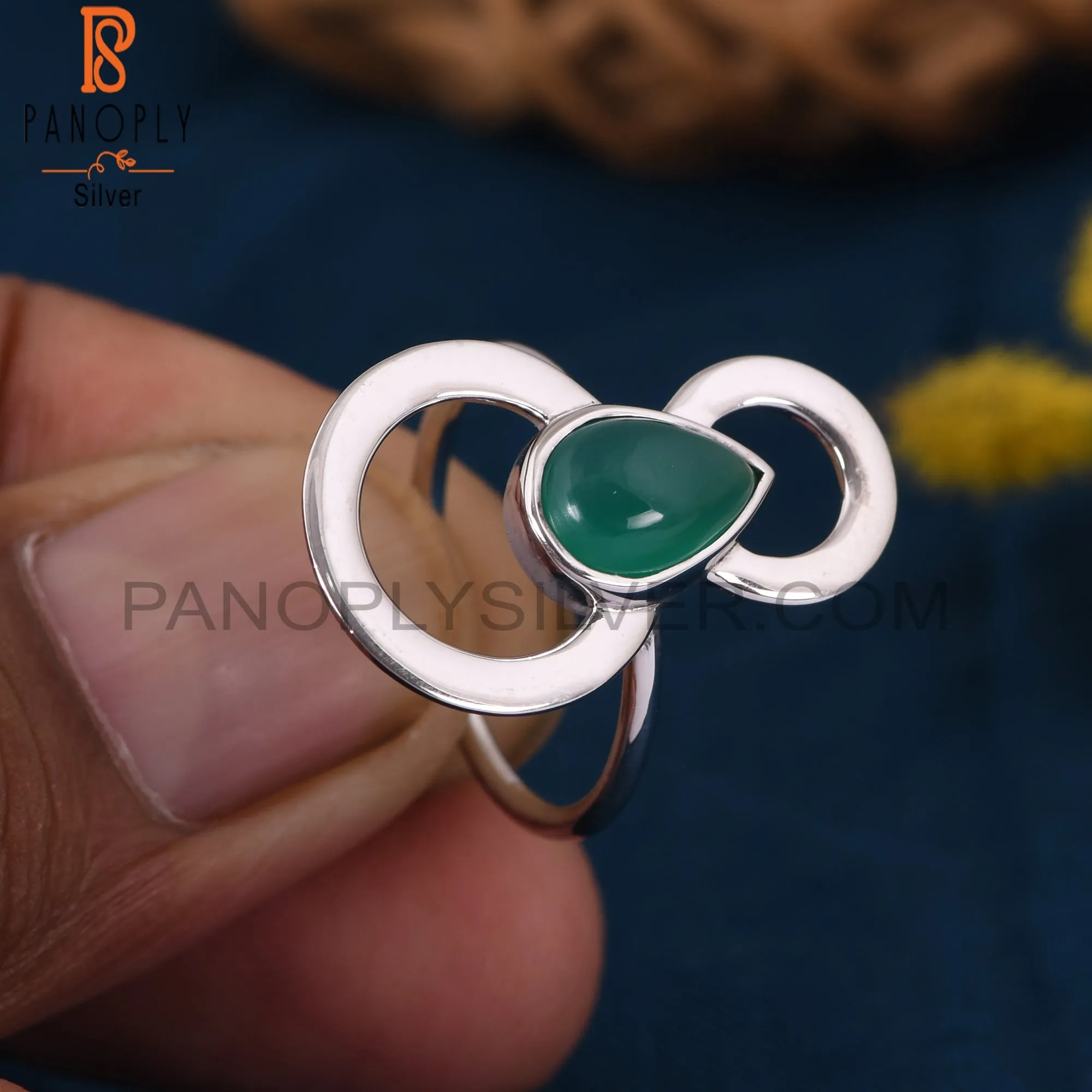 925 Sterling Silver Green Onyx Unique Cocktail Rings