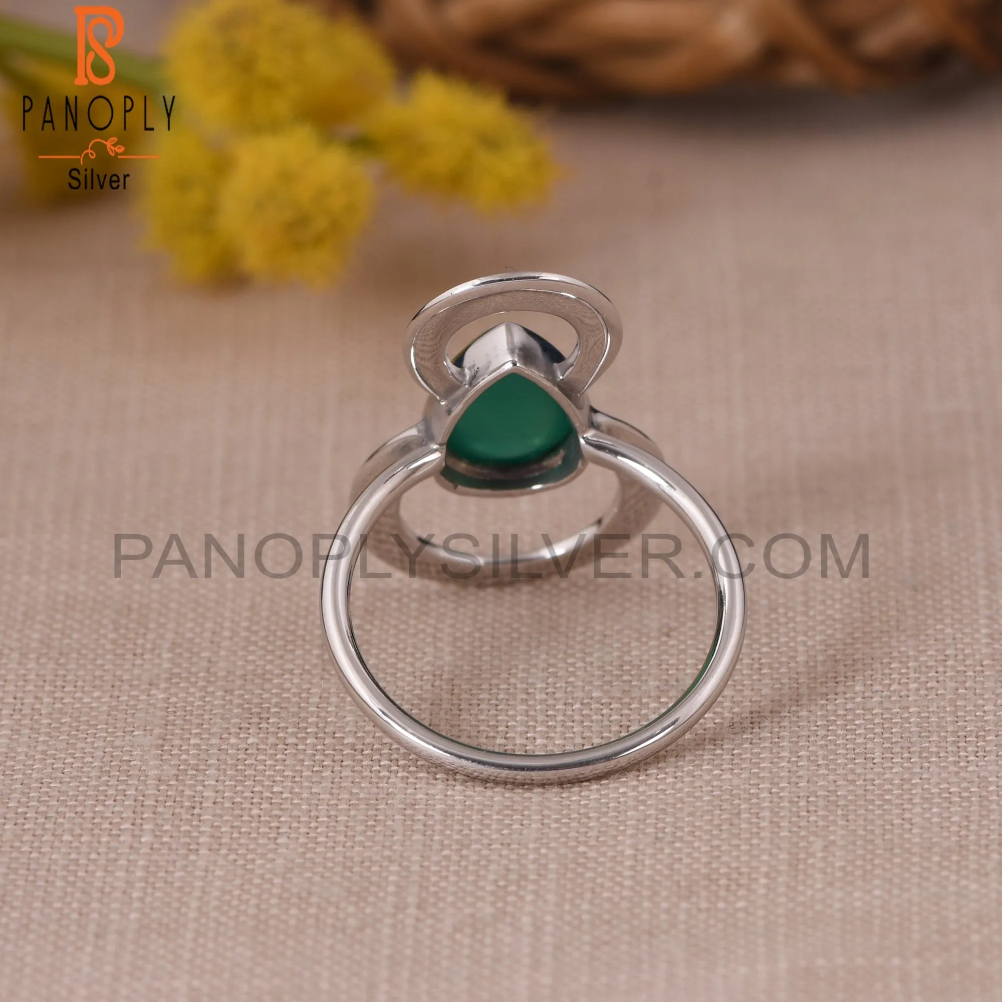 925 Sterling Silver Green Onyx Unique Cocktail Rings