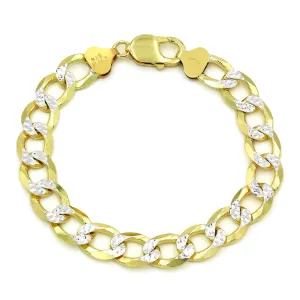 925 Sterling Silver Solid Cuban 10.5mm Diamond Cut Pave Gold Plated Curb Link Bracelet