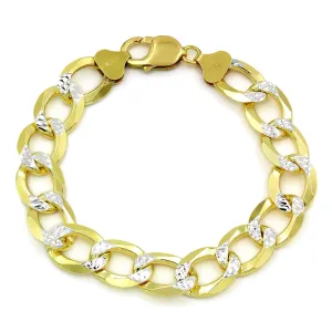 925 Sterling Silver Solid Cuban 12.5mm Diamond Cut Pave Gold Plated Curb Link Bracelet