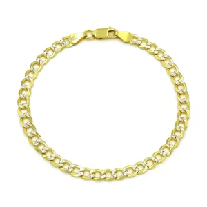 925 Sterling Silver Solid Cuban 5mm Diamond Cut Pave Gold Plated Curb Link Bracelet