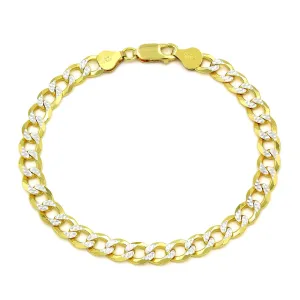 925 Sterling Silver Solid Cuban 6.5mm Diamond Cut Pave Gold Plated Curb Link Bracelet