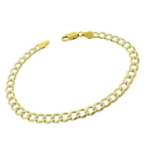 925 Sterling Silver Solid Cuban 6mm Diamond Cut Pave Gold Plated Curb Link Bracelet