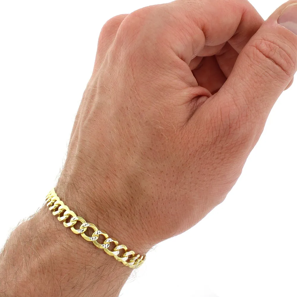 925 Sterling Silver Solid Cuban 6mm Diamond Cut Pave Gold Plated Curb Link Bracelet