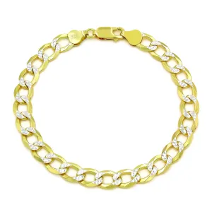 925 Sterling Silver Solid Cuban 7.5mm Diamond Cut Pave Gold Plated Curb Link Bracelet