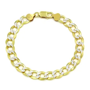 925 Sterling Silver Solid Cuban 8.5mm Diamond Cut Pave Gold Plated Curb Link Bracelet