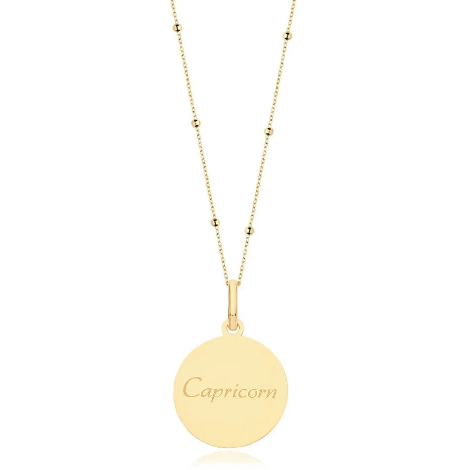 9ct Gold Capricorn Zodiac Constellation Disc Necklace