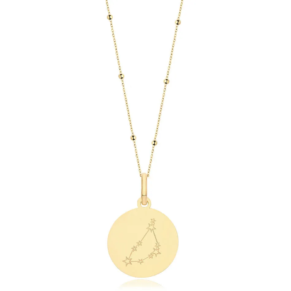 9ct Gold Capricorn Zodiac Constellation Disc Necklace