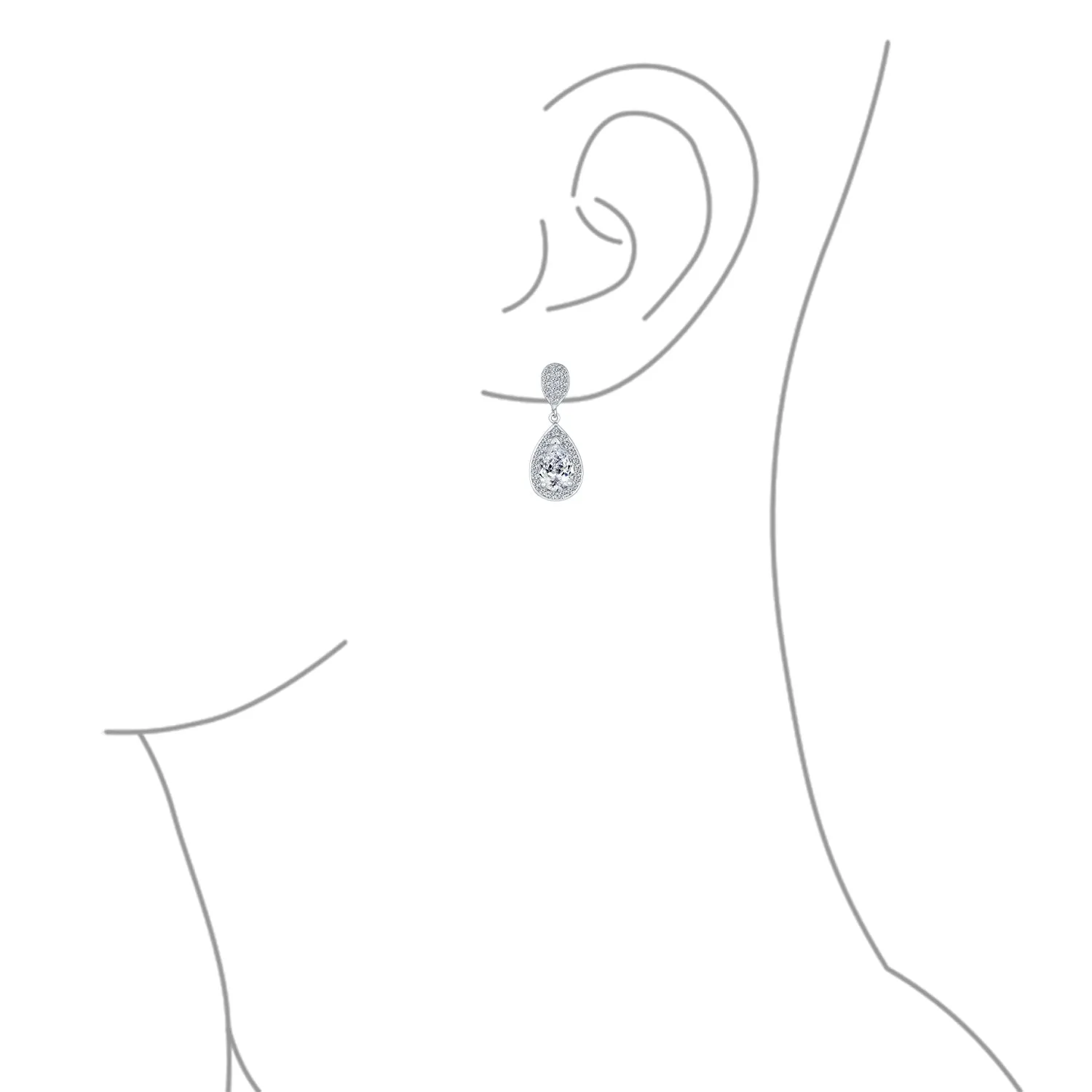 AAA CZ Pave Halo Teardrop Cubic Zirconia Dangle Earrings For Women