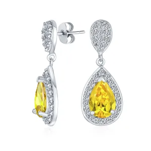 AAA CZ Pave Halo Teardrop Cubic Zirconia Dangle Earrings For Women