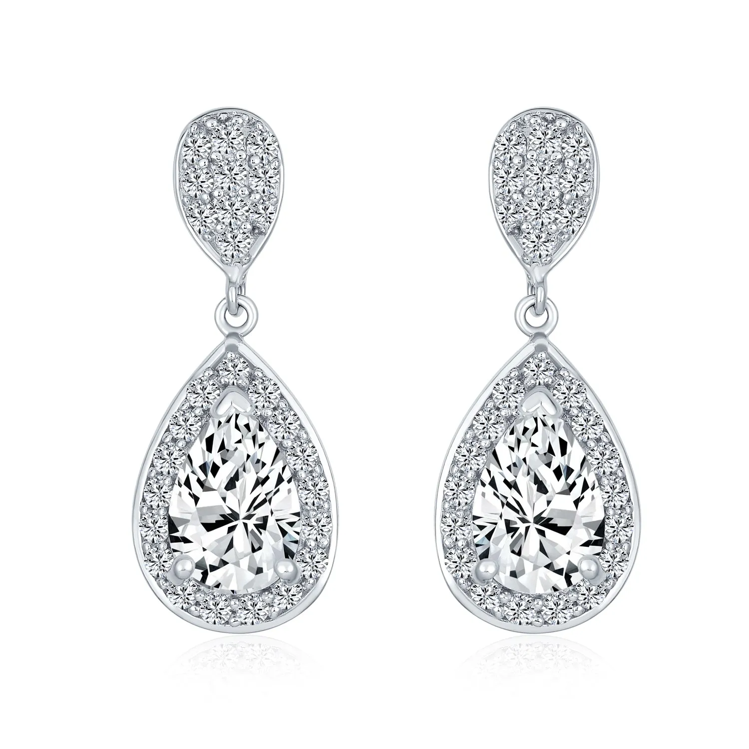 AAA CZ Pave Halo Teardrop Cubic Zirconia Dangle Earrings For Women
