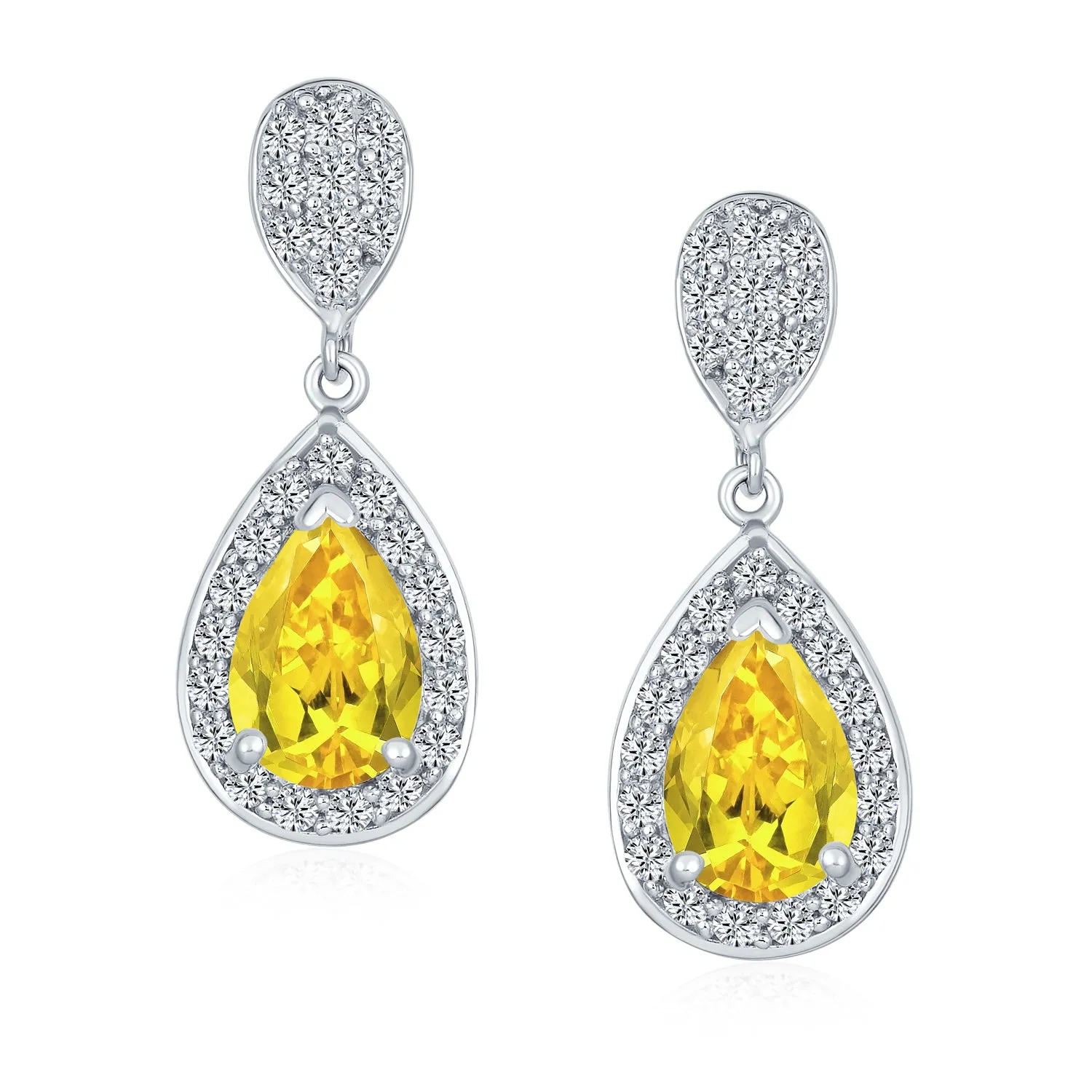 AAA CZ Pave Halo Teardrop Cubic Zirconia Dangle Earrings For Women