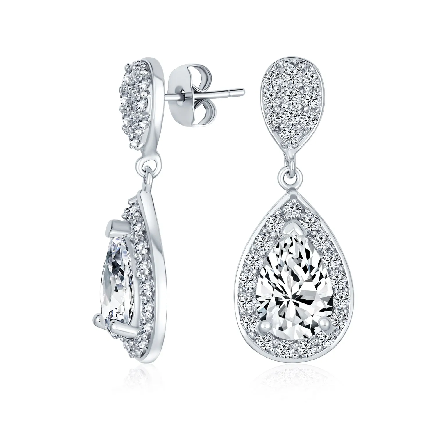 AAA CZ Pave Halo Teardrop Cubic Zirconia Dangle Earrings For Women