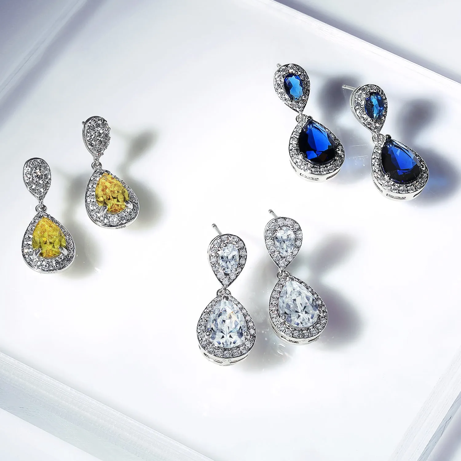 AAA CZ Pave Halo Teardrop Cubic Zirconia Dangle Earrings For Women