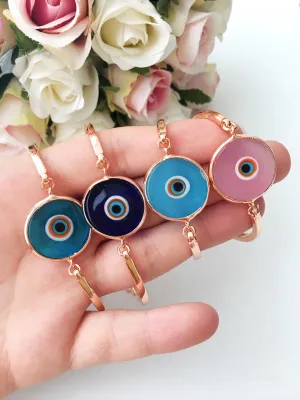 Adjustable Murano Evil Eye Charm Bracelet - Tarnish Resistant Stainless Steel
Keywords: beaded bracelet, blue evil eye, charm bracelet, evil eye jewelry, Murano glass bead, nazar boncuk, ojo turco charm, rose