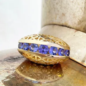 Afrogem Tanzanite And Diamond Raised Pattern Statement Ring in Yellow Gold