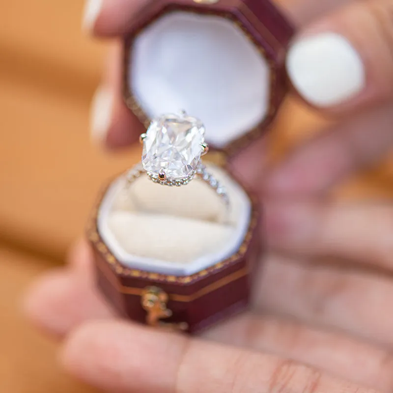 AINUOSHI 6 Carats Cushion Cut Halo Solitaire Created Diamond Engagement Ring 925 Sterling Silver Ring