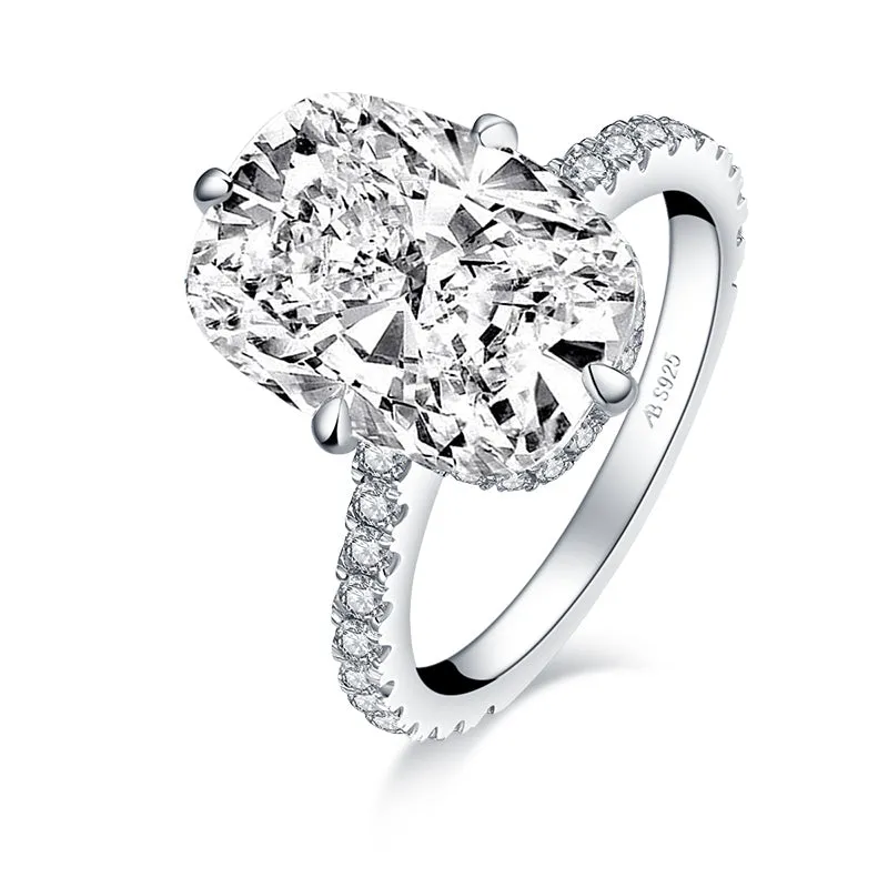 AINUOSHI 6 Carats Cushion Cut Halo Solitaire Created Diamond Engagement Ring 925 Sterling Silver Ring