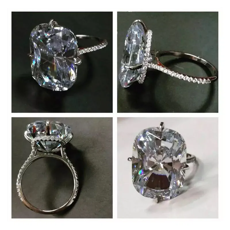AINUOSHI 6 Carats Cushion Cut Halo Solitaire Created Diamond Engagement Ring 925 Sterling Silver Ring