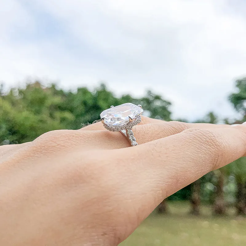 AINUOSHI 6 Carats Cushion Cut Halo Solitaire Created Diamond Engagement Ring 925 Sterling Silver Ring