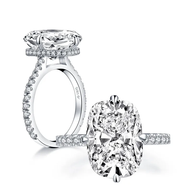 AINUOSHI 6 Carats Cushion Cut Halo Solitaire Created Diamond Engagement Ring 925 Sterling Silver Ring