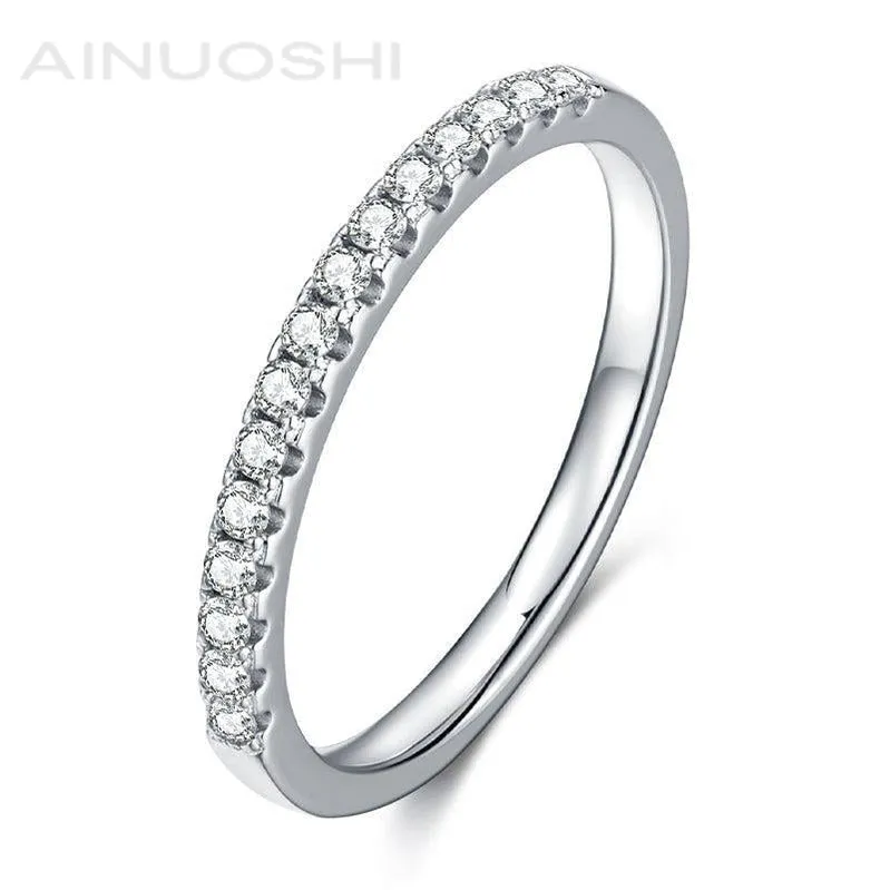 Ainuoshi Round Cut 1.5mm Moissanite Diamond Half Eternity Ring