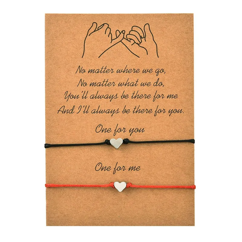 Alloy Heart Wax Thread Braided Card Bracelet