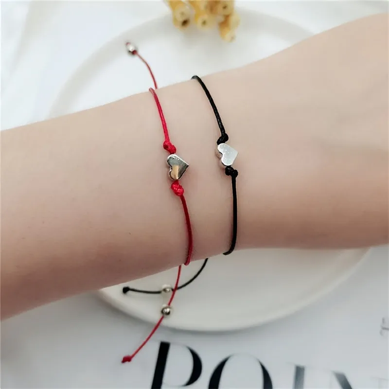 Alloy Heart Wax Thread Braided Card Bracelet