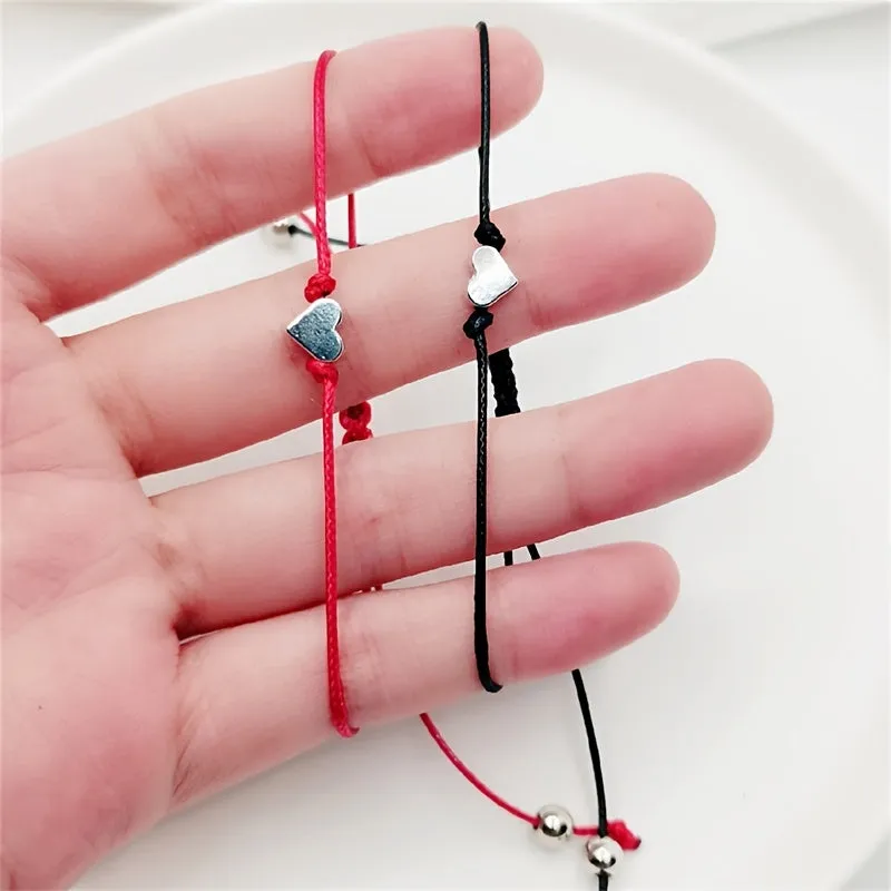 Alloy Heart Wax Thread Braided Card Bracelet