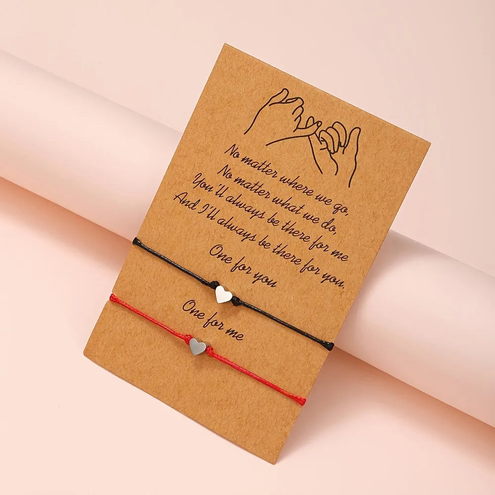 Alloy Heart Wax Thread Braided Card Bracelet