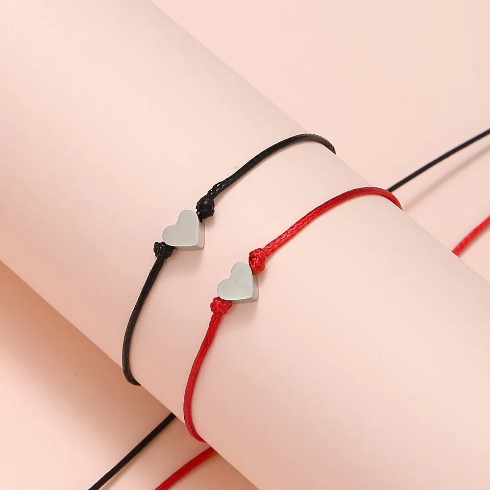 Alloy Heart Wax Thread Braided Card Bracelet