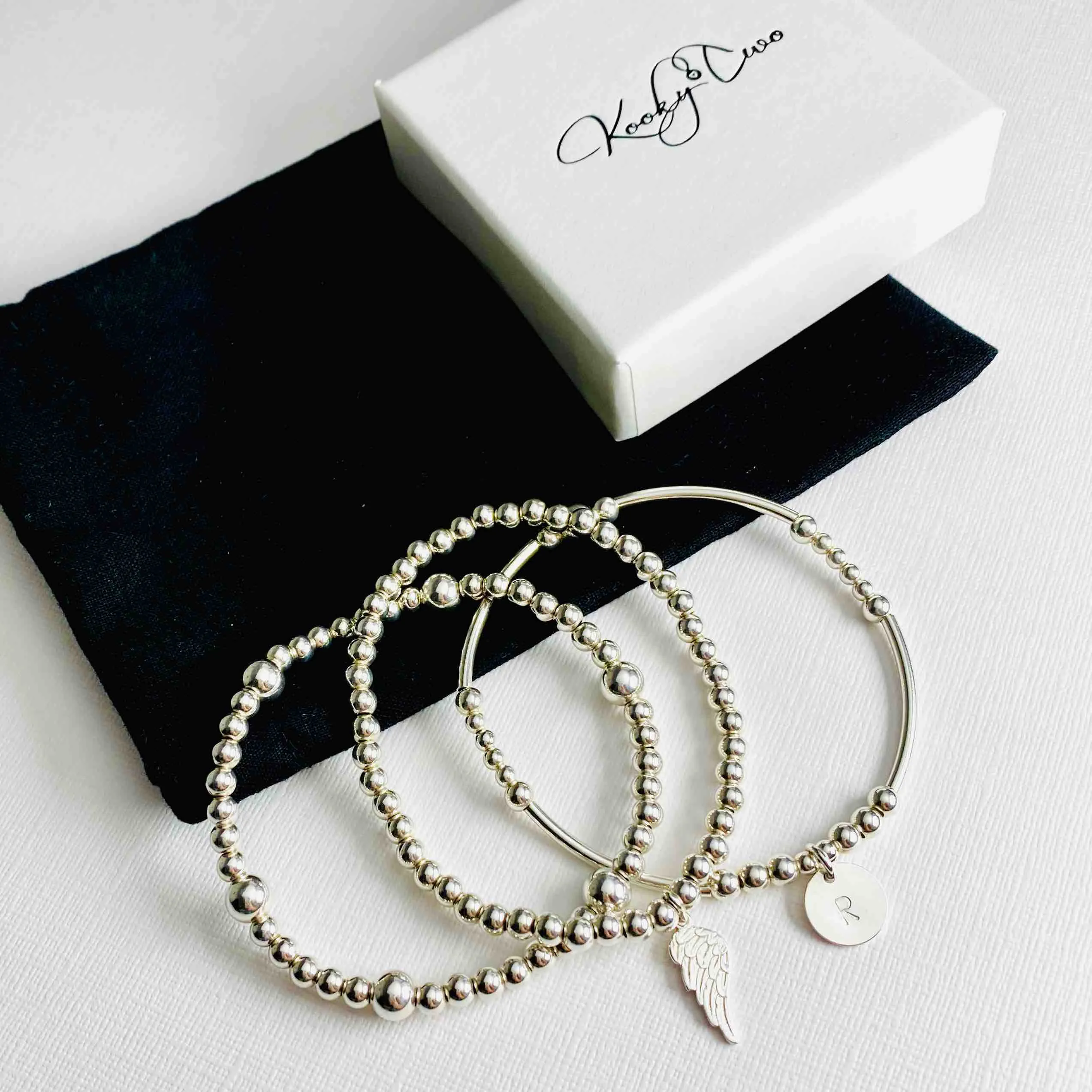 ANGEL | Silver Personalised Angel Wing Bracelet Stack