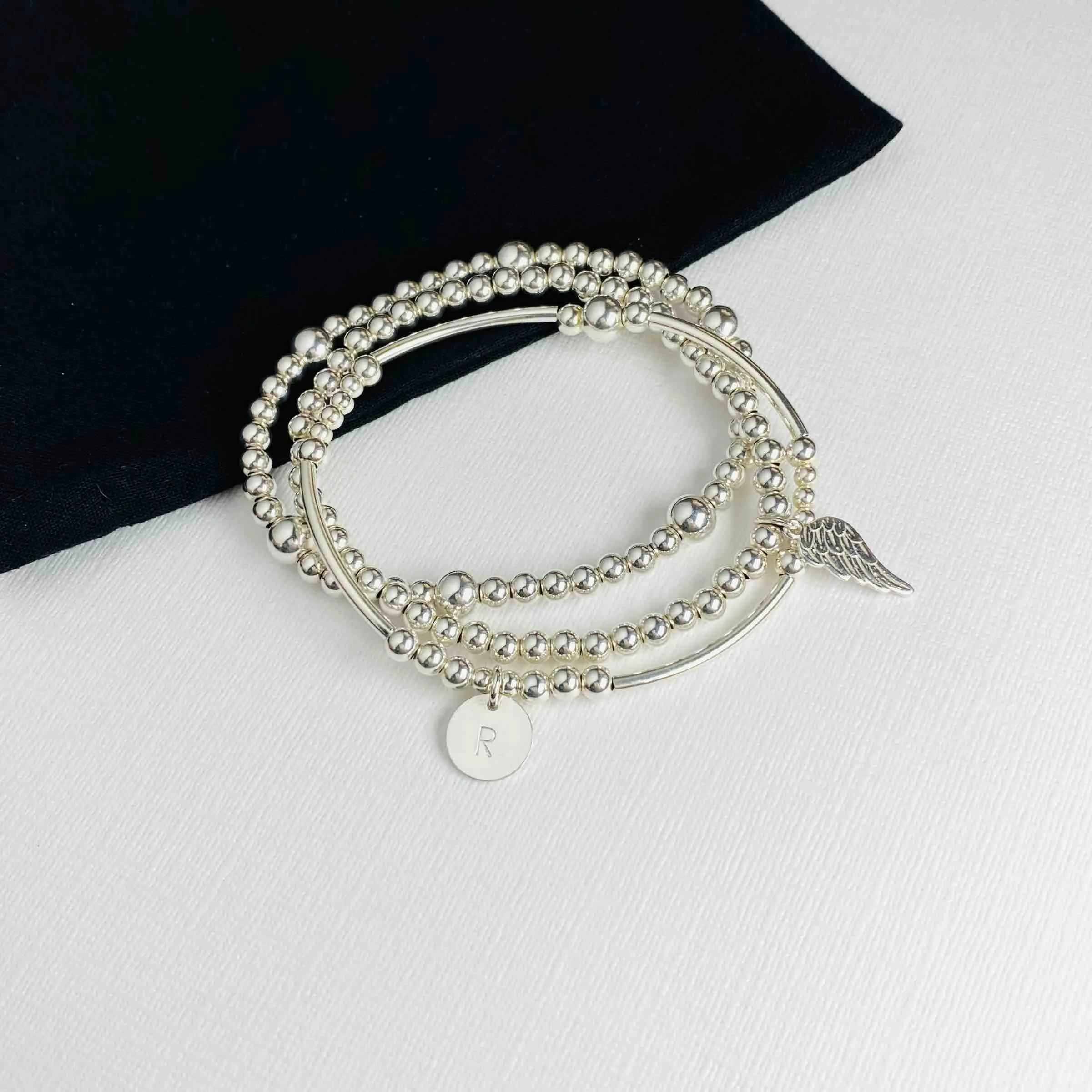 ANGEL | Silver Personalised Angel Wing Bracelet Stack