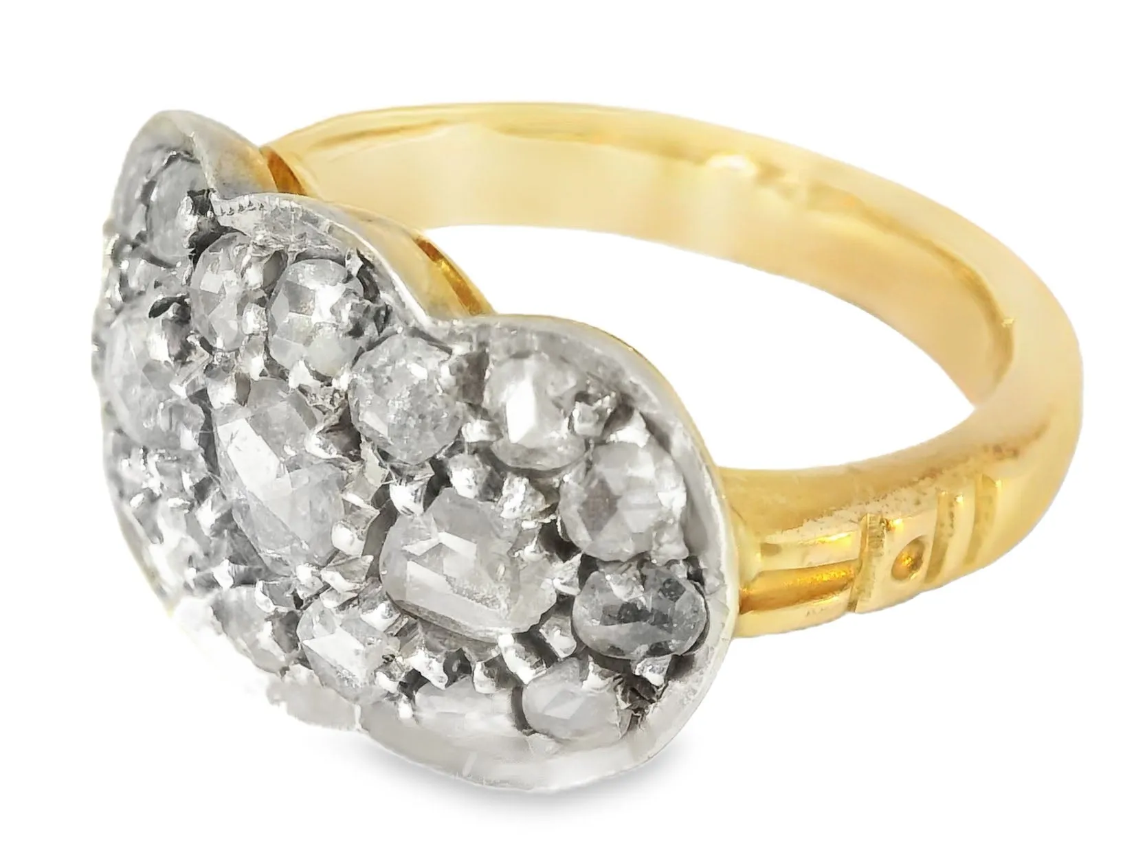 Antique Estate 14K Yellow Gold Pave Old Miner Diamond Filigree Mosaic Ring