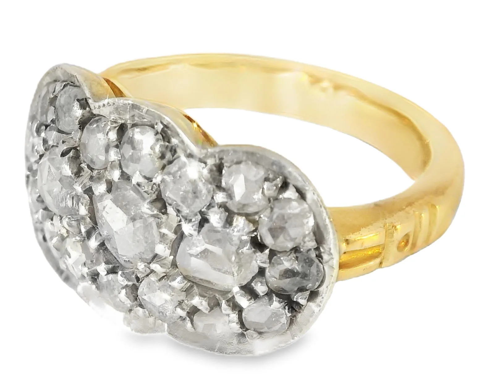 Antique Estate 14K Yellow Gold Pave Old Miner Diamond Filigree Mosaic Ring