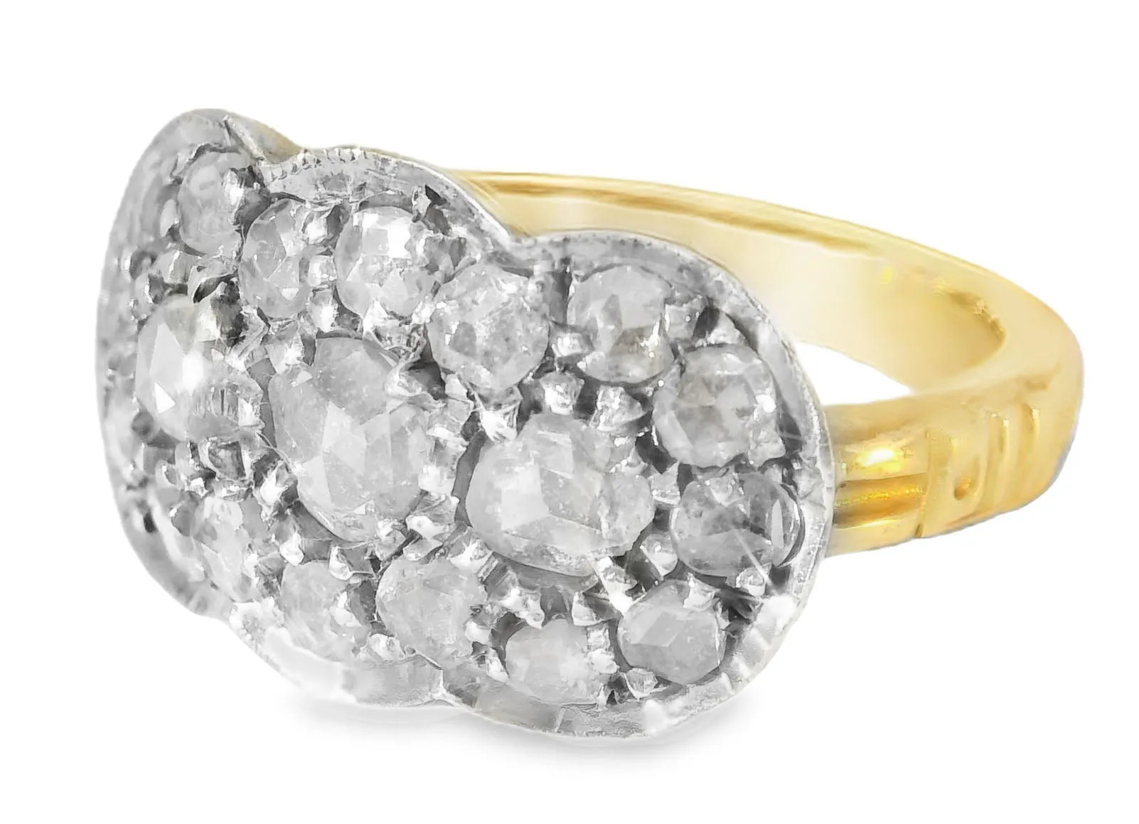 Antique Estate 14K Yellow Gold Pave Old Miner Diamond Filigree Mosaic Ring
